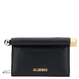 La Petite Pochette Rond Carre Black Pouch with Logo lettering on the front in leather women