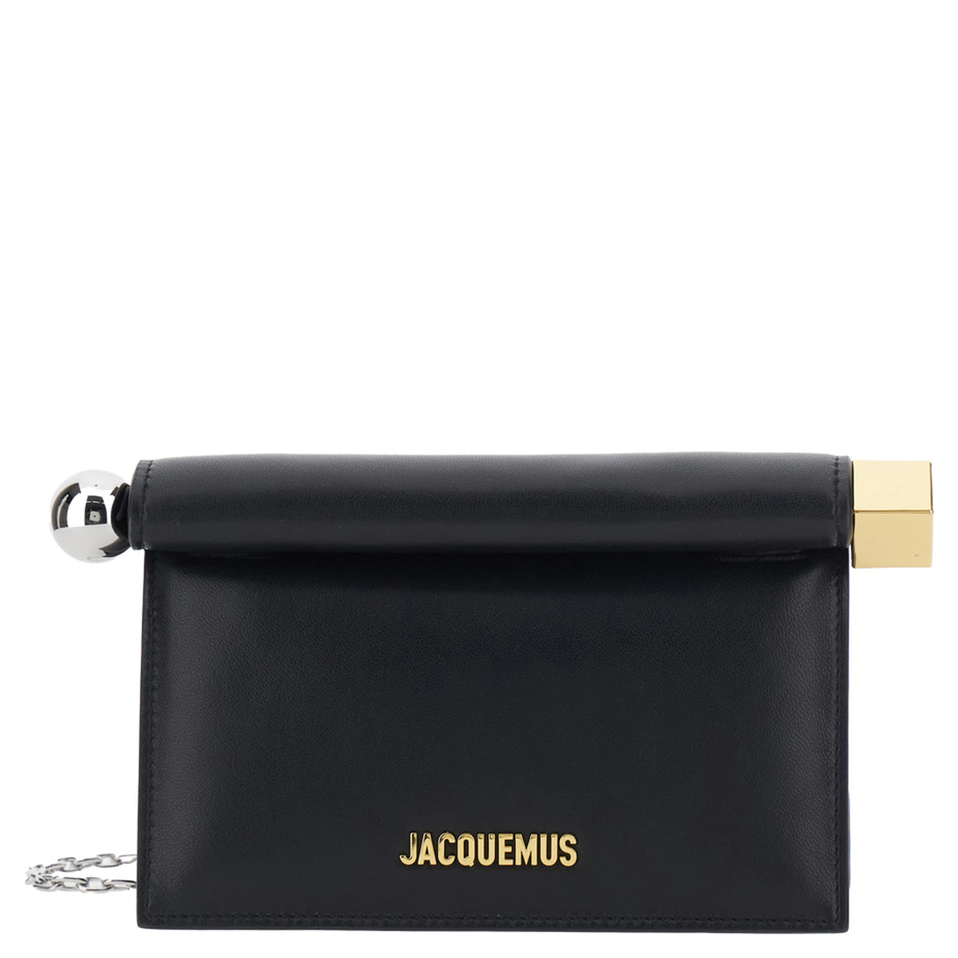 La Petite Pochette Rond Carre Black Pouch with Logo lettering on the front in leather women