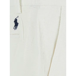 White Shorts with Belt Loops and Pony embroidery on the Side in Stretch Cotton for Men