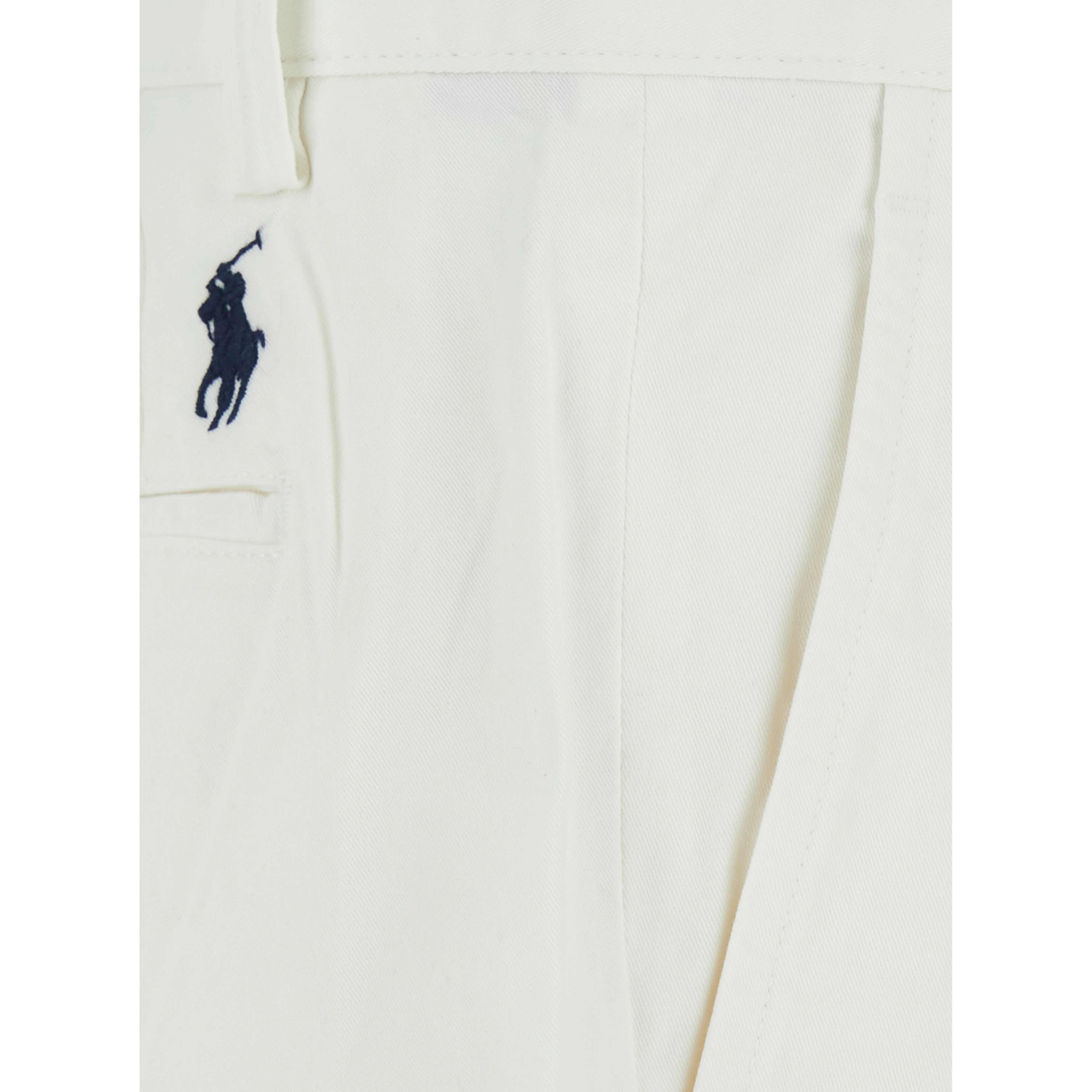 White Shorts with Belt Loops and Pony embroidery on the Side in Stretch Cotton for Men