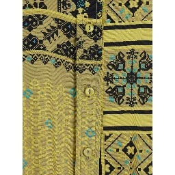Yellow Shirt with classic collar and all-over print in  silk for women