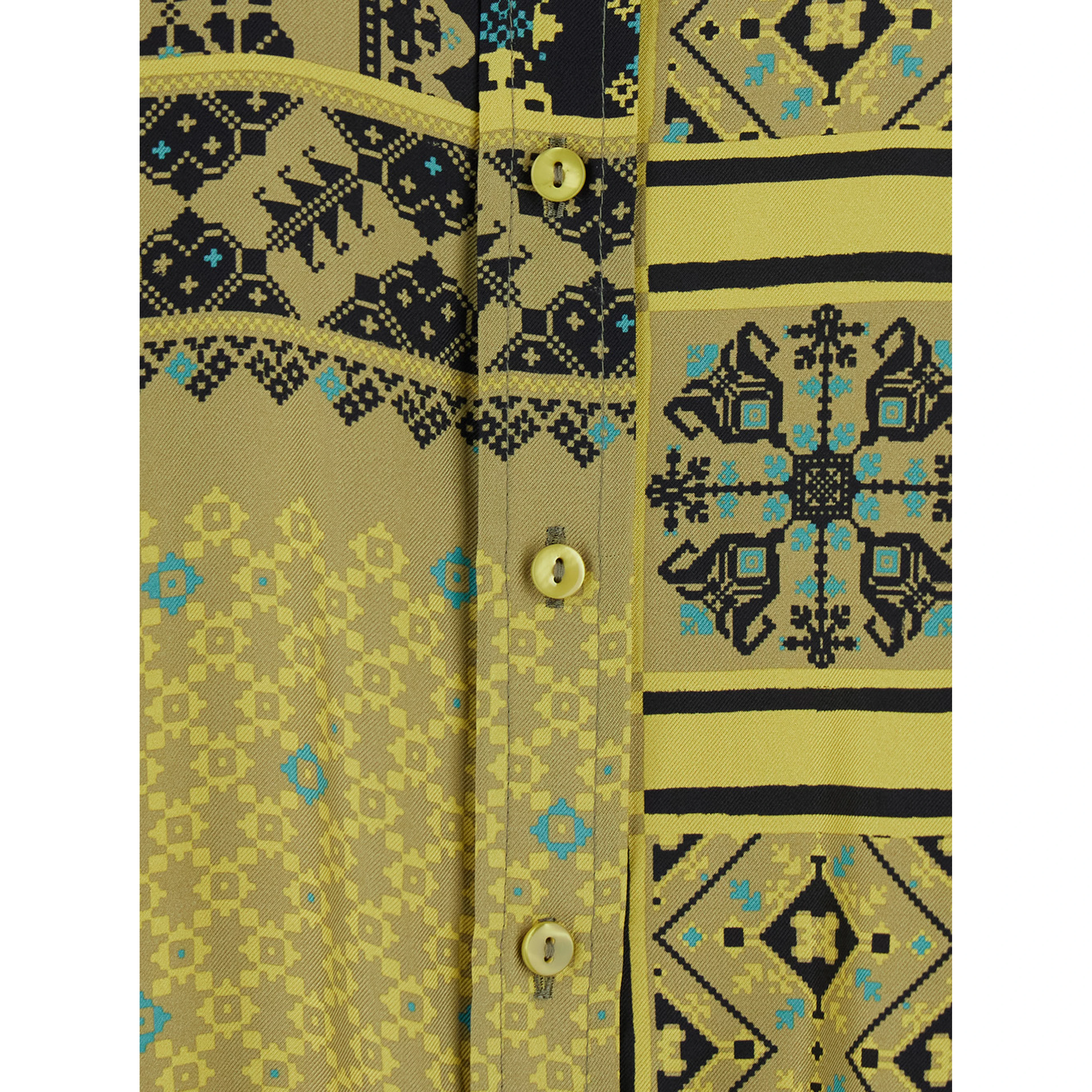 Yellow Shirt with classic collar and all-over print in  silk for women