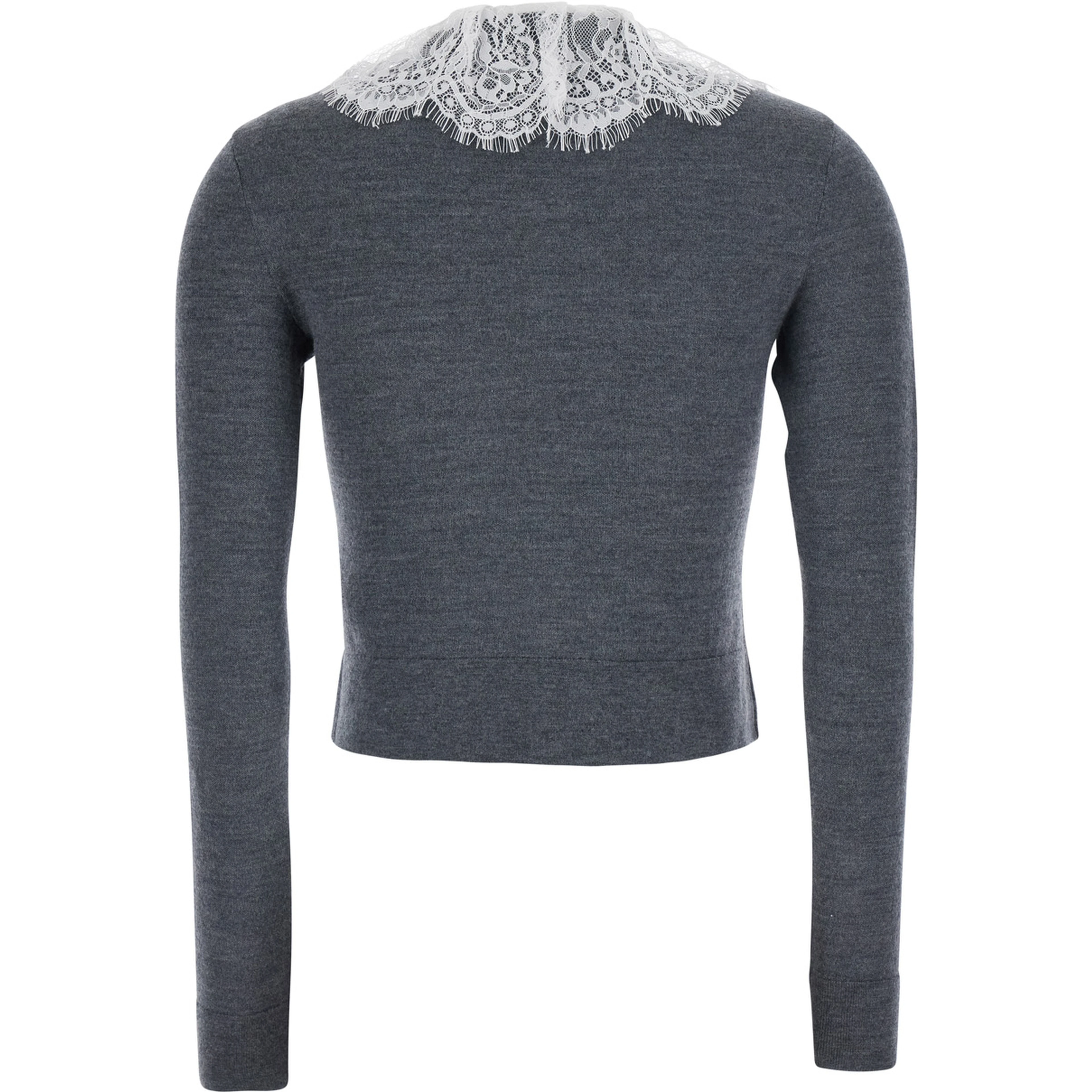 Grey cardigan with lace collar in wool for women