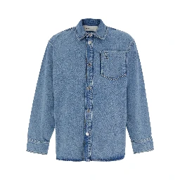 light blue Shirt with classic collar and tone-on-tone ADC embroidery on the front in cotton for men
