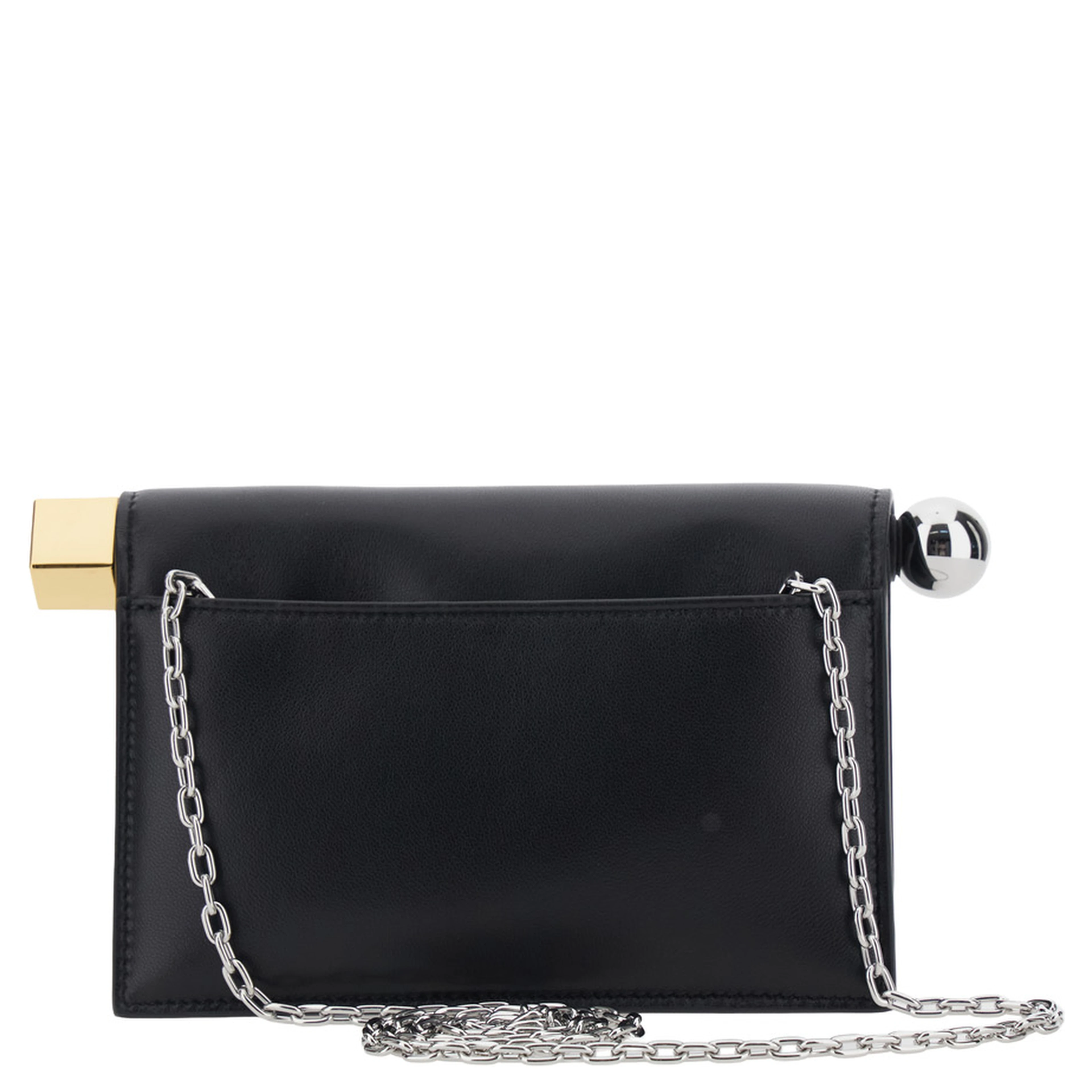 La Petite Pochette Rond Carre Black Pouch with Logo lettering on the front in leather women