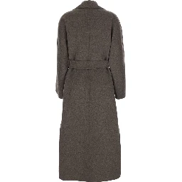 Peony Coat with Notched Revers and Long Sleeves in Tech Fabric Color Brown Women