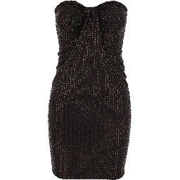 Brown Mini Dress with Sweetheart Neckline and All-Over Sequins in Tech Fabric for Women
