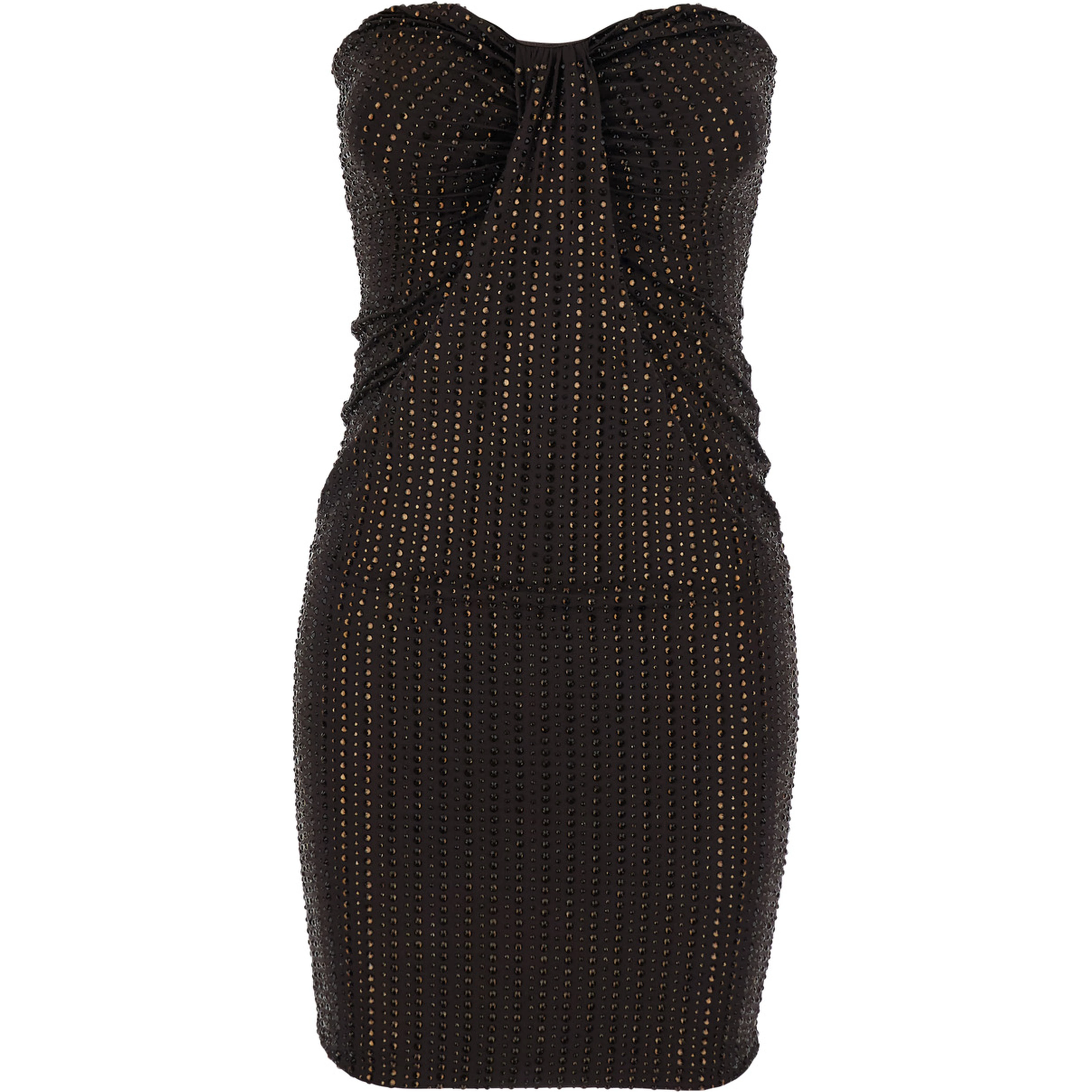 Brown Mini Dress with Sweetheart Neckline and All-Over Sequins in Tech Fabric for Women