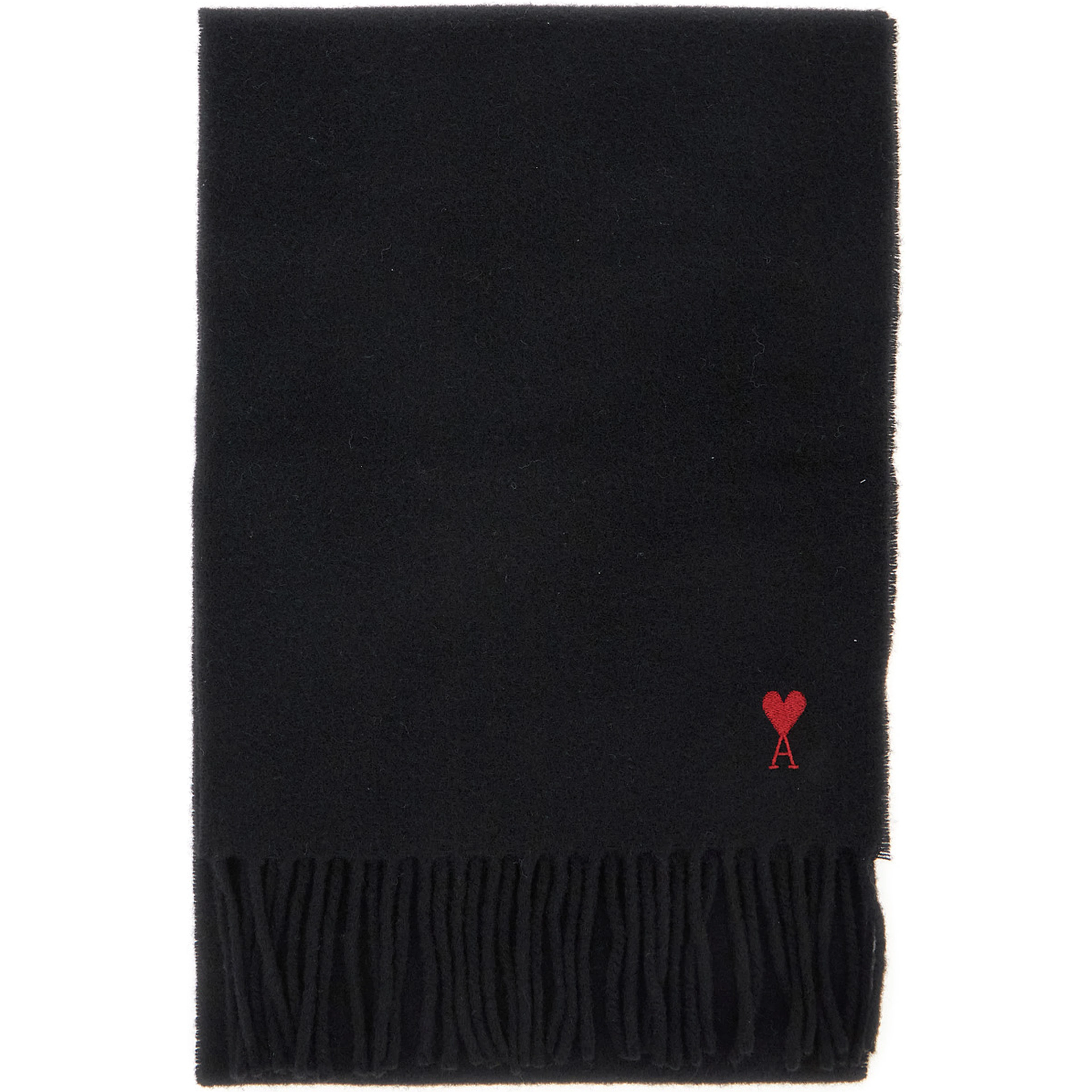 Black Scarf with fringed hem and ADC embroidery on the front in wool for men