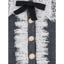 Grey cardigan with lace collar in wool for women