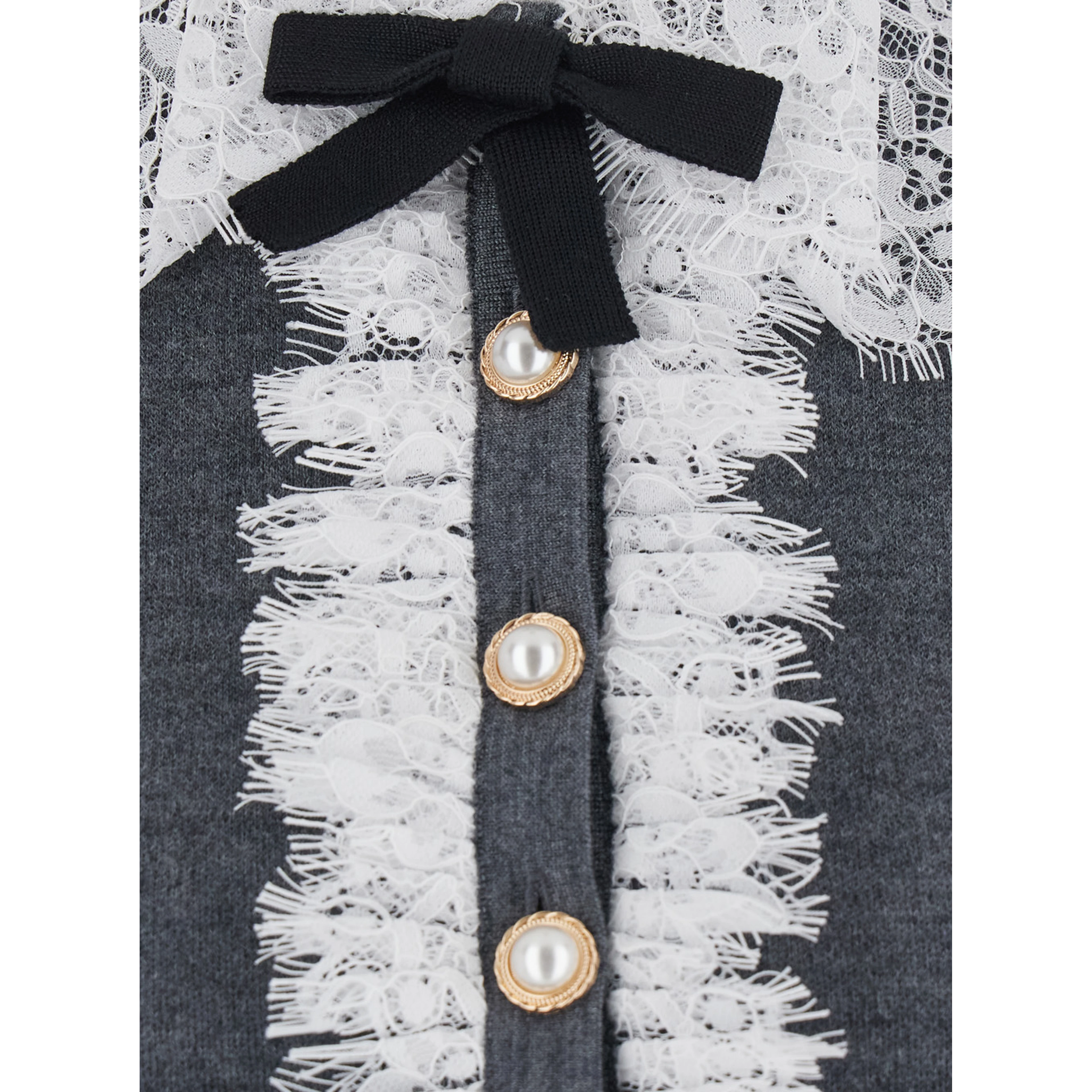 Grey cardigan with lace collar in wool for women