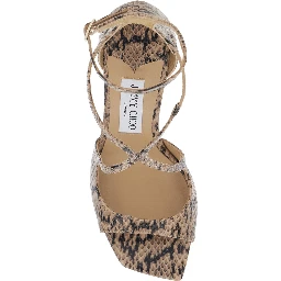 Azia beige Heels with all-over snake print in leather for women