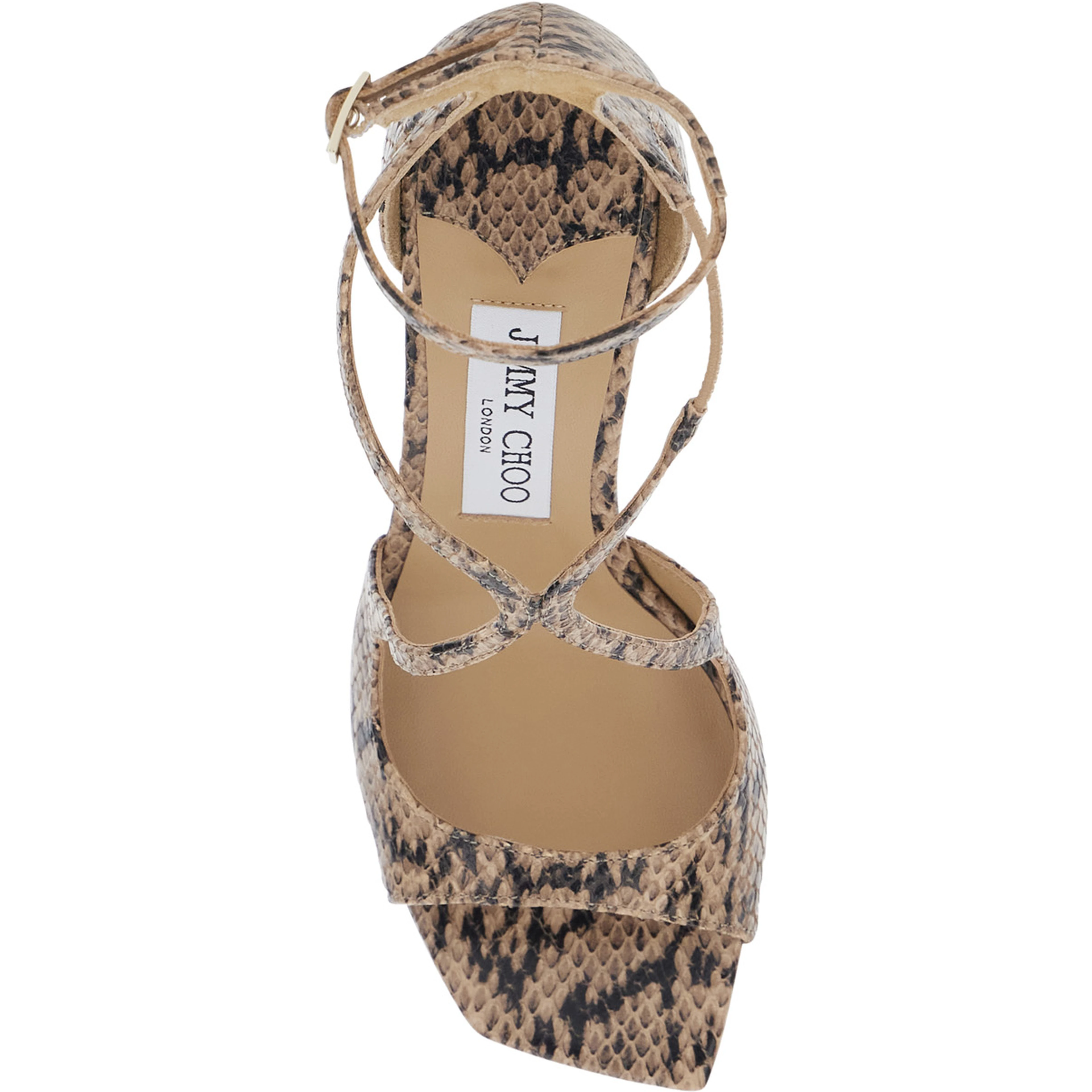 Azia beige Heels with all-over snake print in leather for women