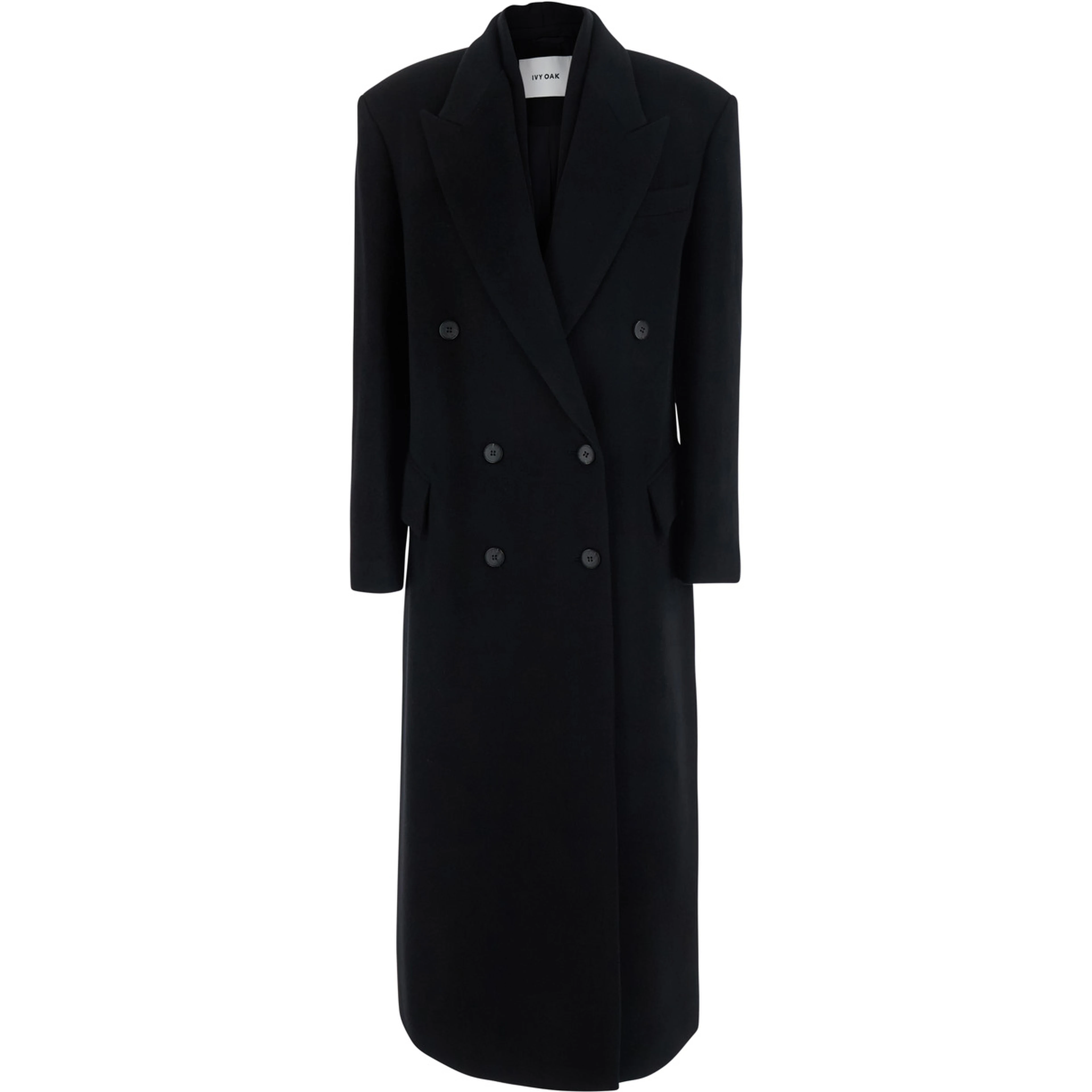 Circe Coat coat with collar and long sleeves in black wool and nylon for women
