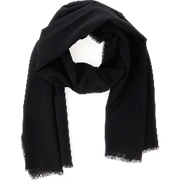 Black scarf with fringed edges in Lightweight wool for women