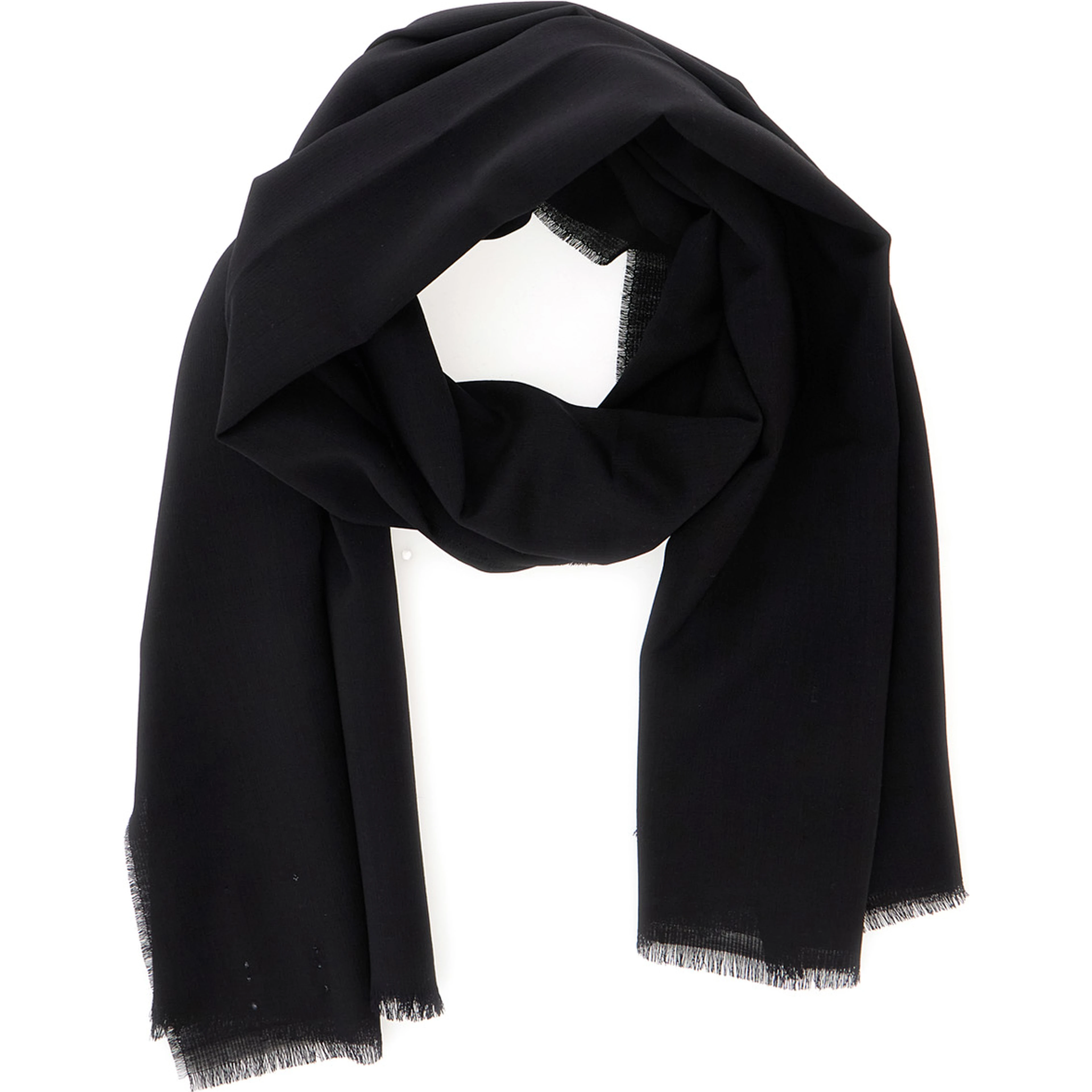 Black scarf with fringed edges in Lightweight wool for women