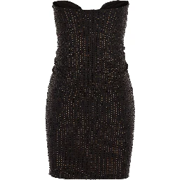 Brown Mini Dress with Sweetheart Neckline and All-Over Sequins in Tech Fabric for Women