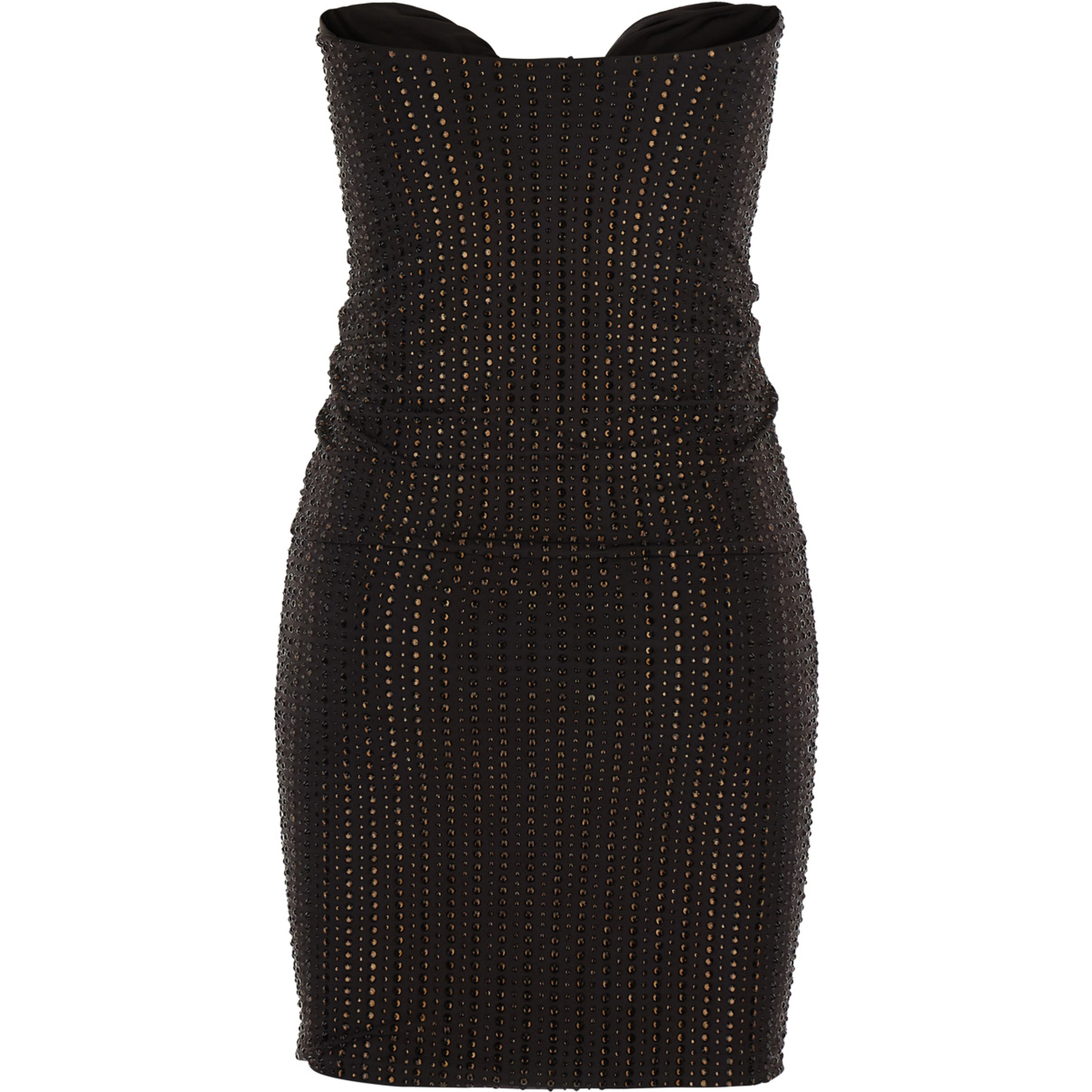 Brown Mini Dress with Sweetheart Neckline and All-Over Sequins in Tech Fabric for Women