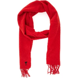 Wool Scarf with AMI de Coeur Embroidery Red Unisex