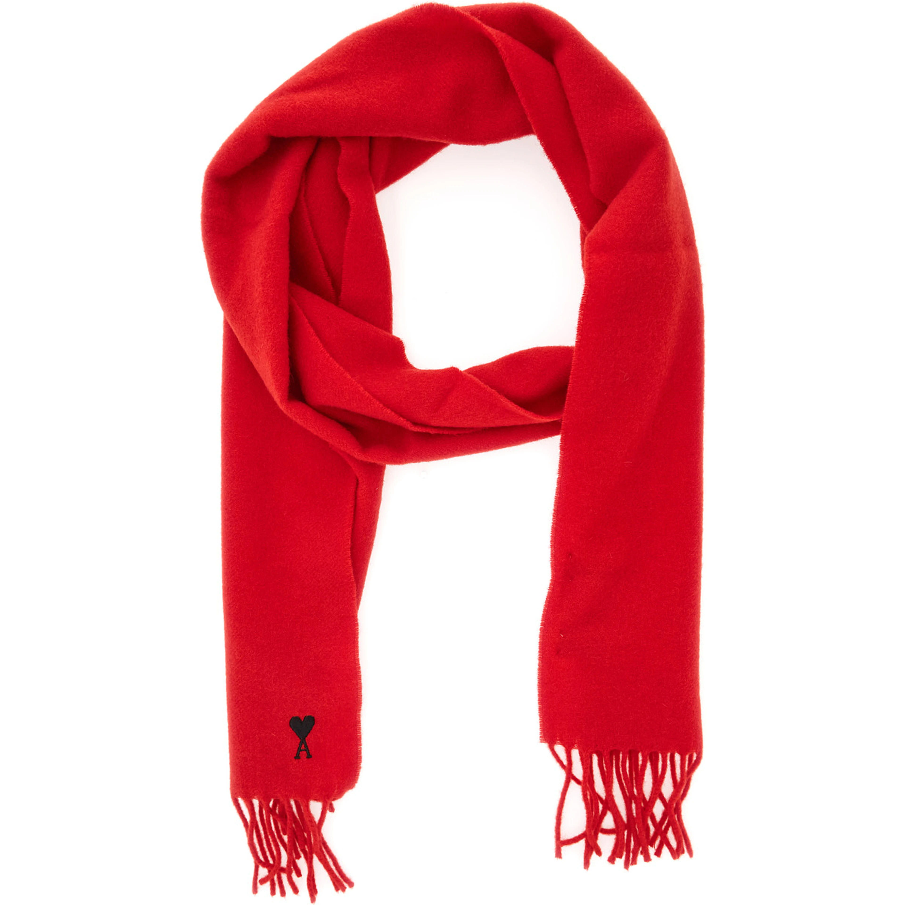 Wool Scarf with AMI de Coeur Embroidery Red Unisex