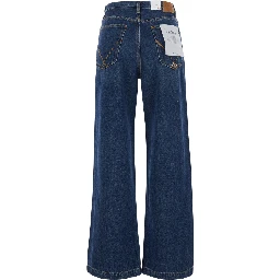 Marta Blue Jeans with Wide Leg and Logo Patch on the Back in Denim for Women