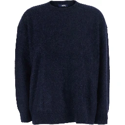 MARIA Blue Sweater with removable scarf and brushed effect in wool for women