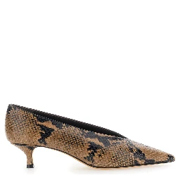beige pumps with python print in leather for women