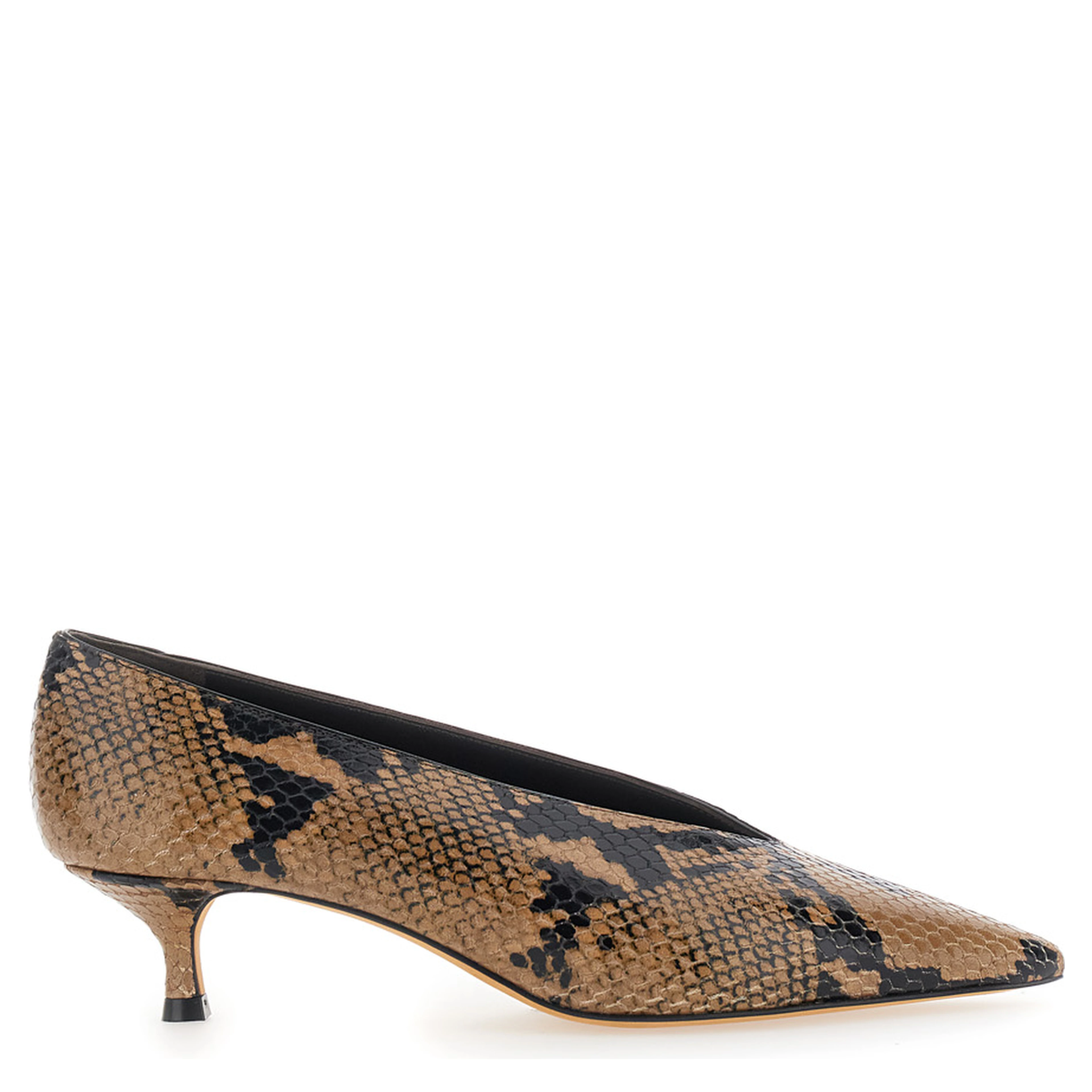 beige pumps with python print in leather for women