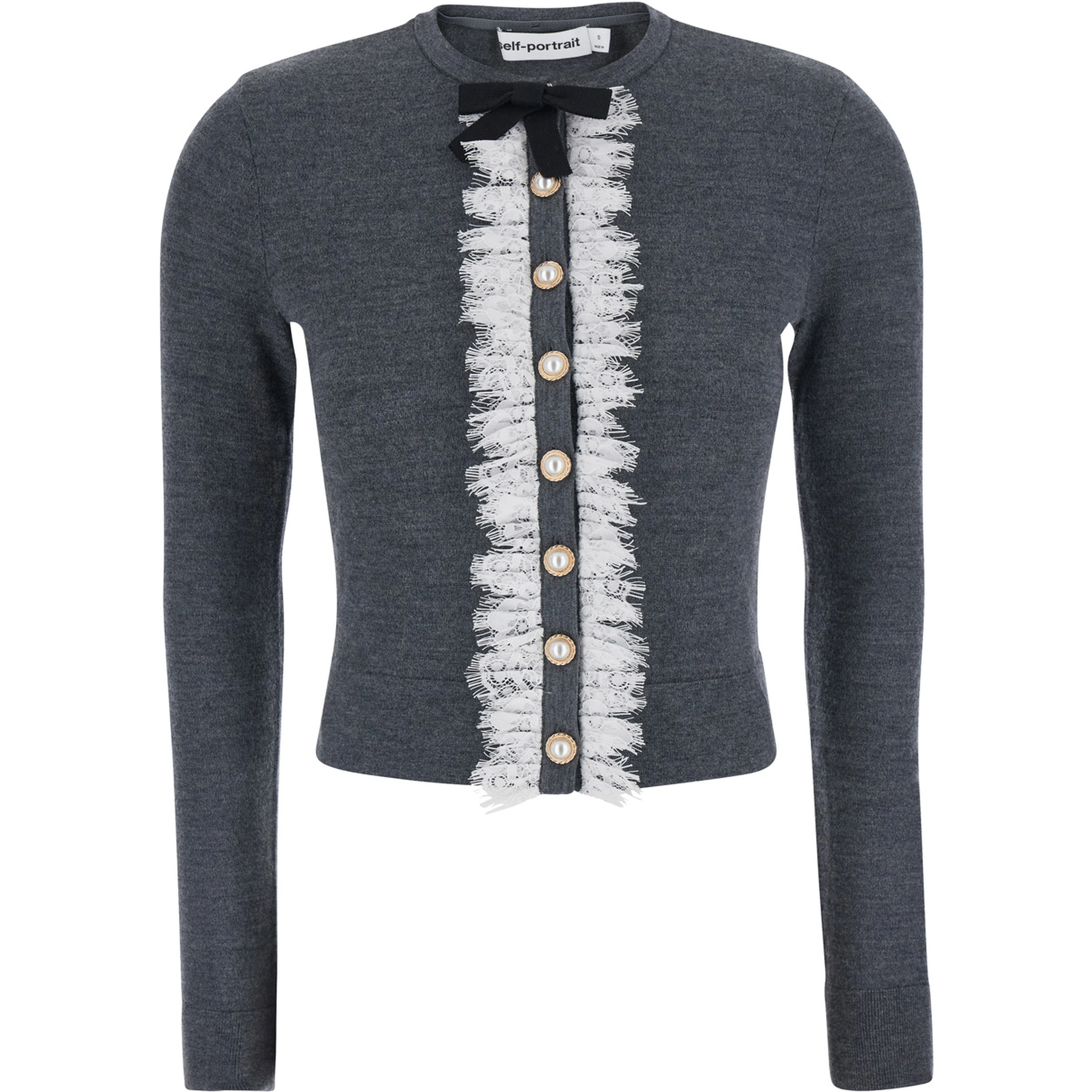 Grey cardigan with lace collar in wool for women
