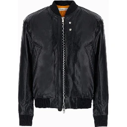 Black bomber jacket with zip closure and side pockets in leather men