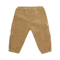 brown trousers with side pocket and logo patch in velvet baby