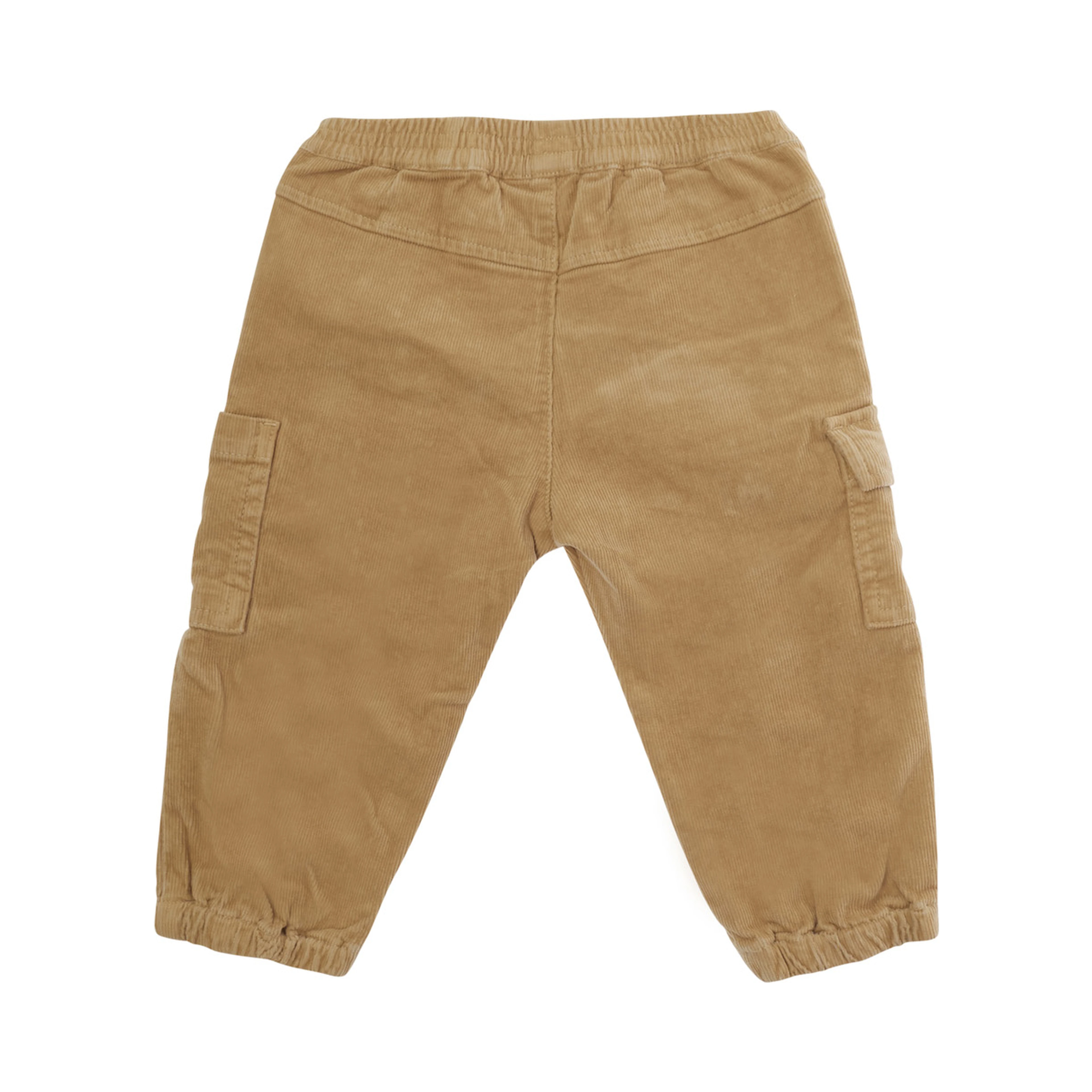 brown trousers with side pocket and logo patch in velvet baby