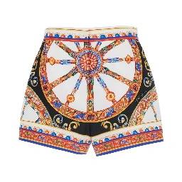 Multicolor Shorts with front belt and Carretto print in cotton for women