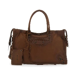 Le City Brown Large Handbag with Adjustable and Removable Shoulder Strap in Leather for Men