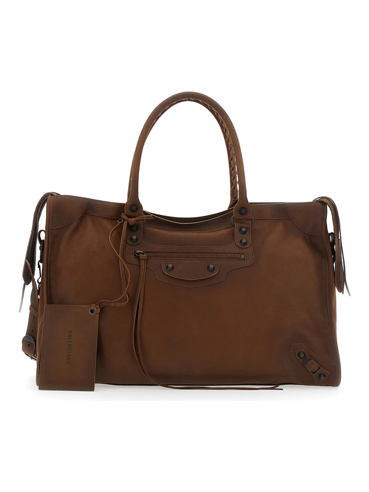 Le City Brown Large Handbag with Adjustable and Removable Shoulder Strap in Leather for Men