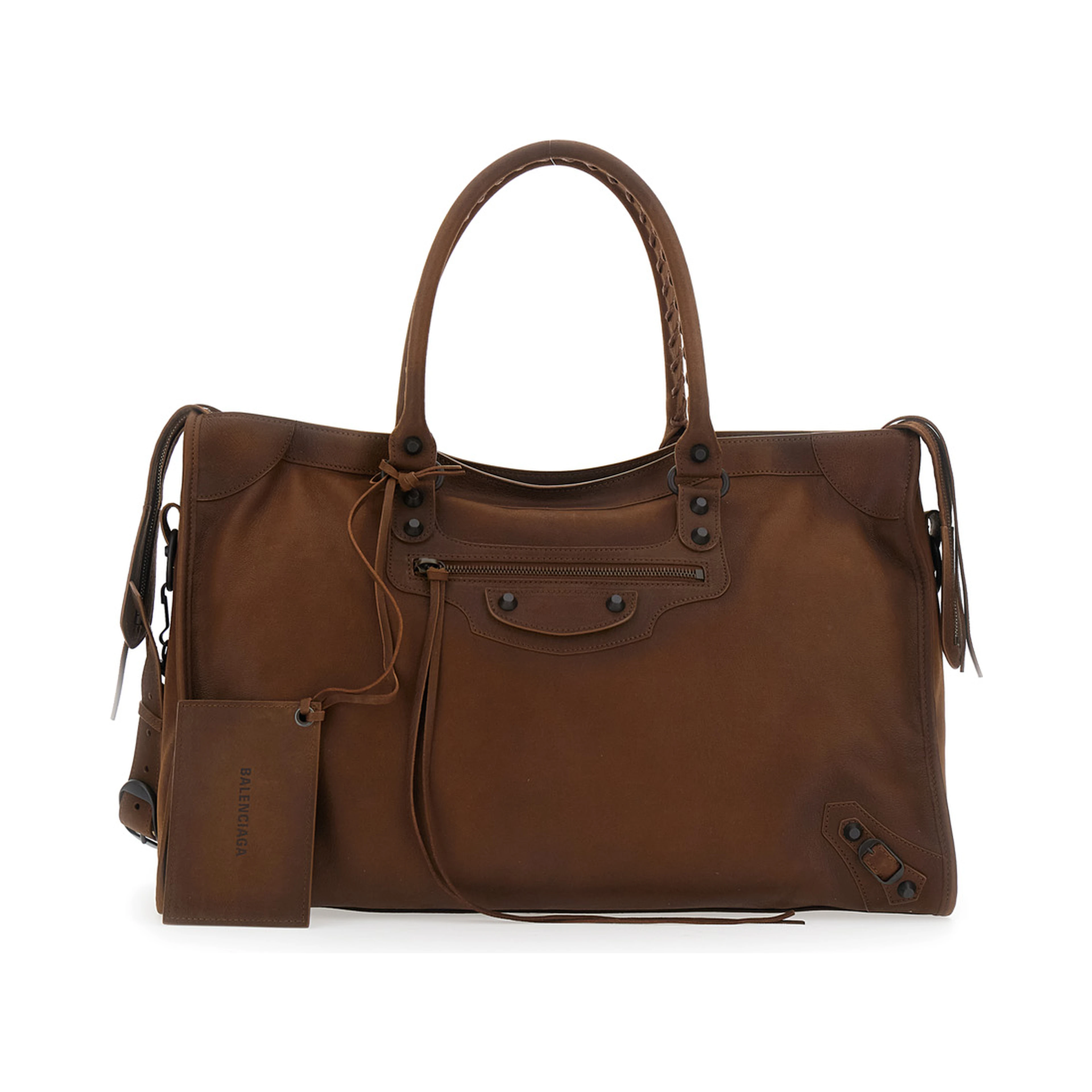 Le City Brown Large Handbag with Adjustable and Removable Shoulder Strap in Leather for Men