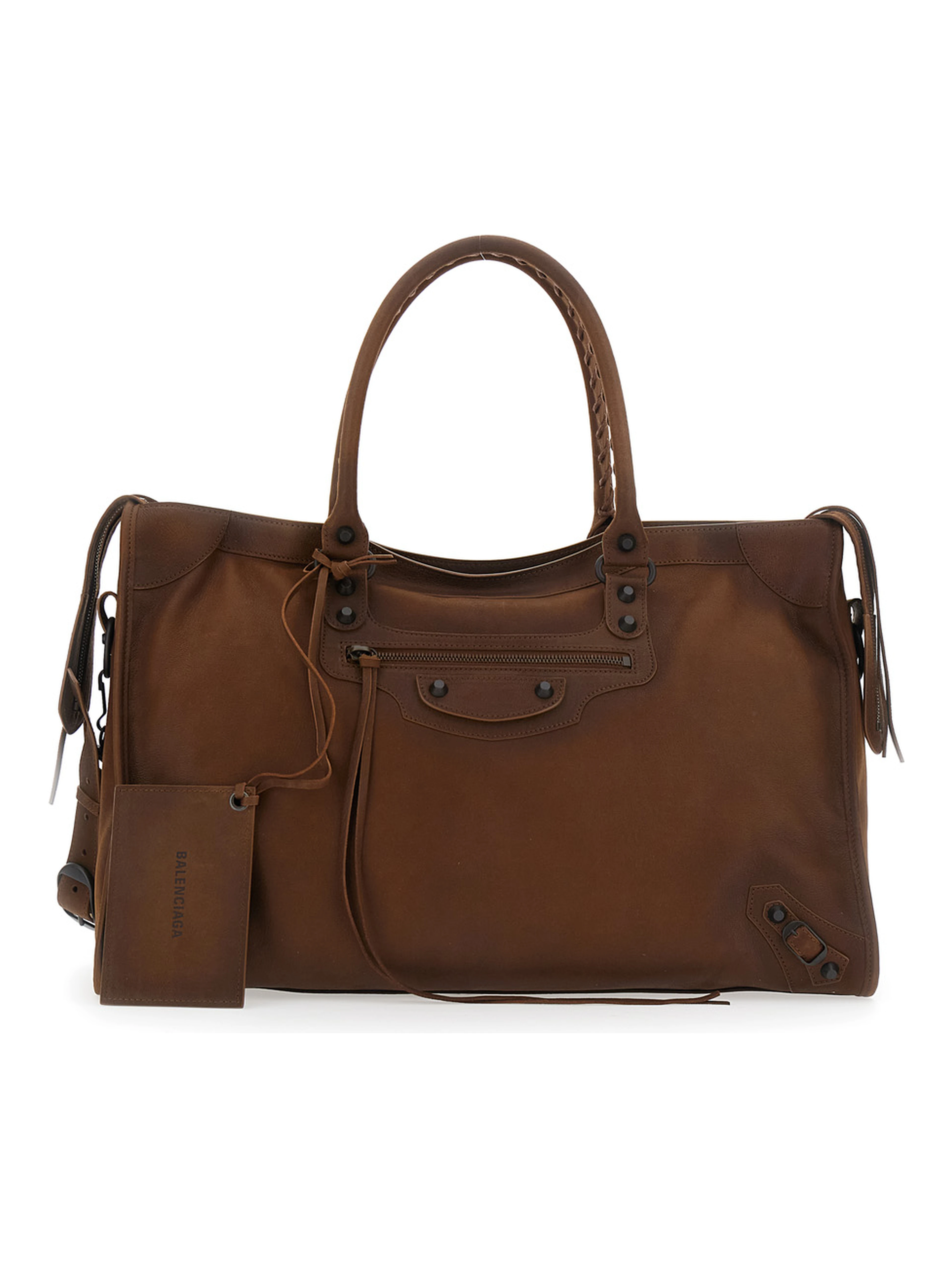 Le City Brown Large Handbag with Adjustable and Removable Shoulder Strap in Leather for Men
