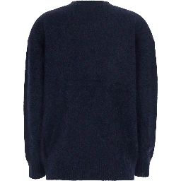 MARIA Blue Sweater with removable scarf and brushed effect in wool for women