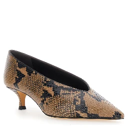 beige pumps with python print in leather for women