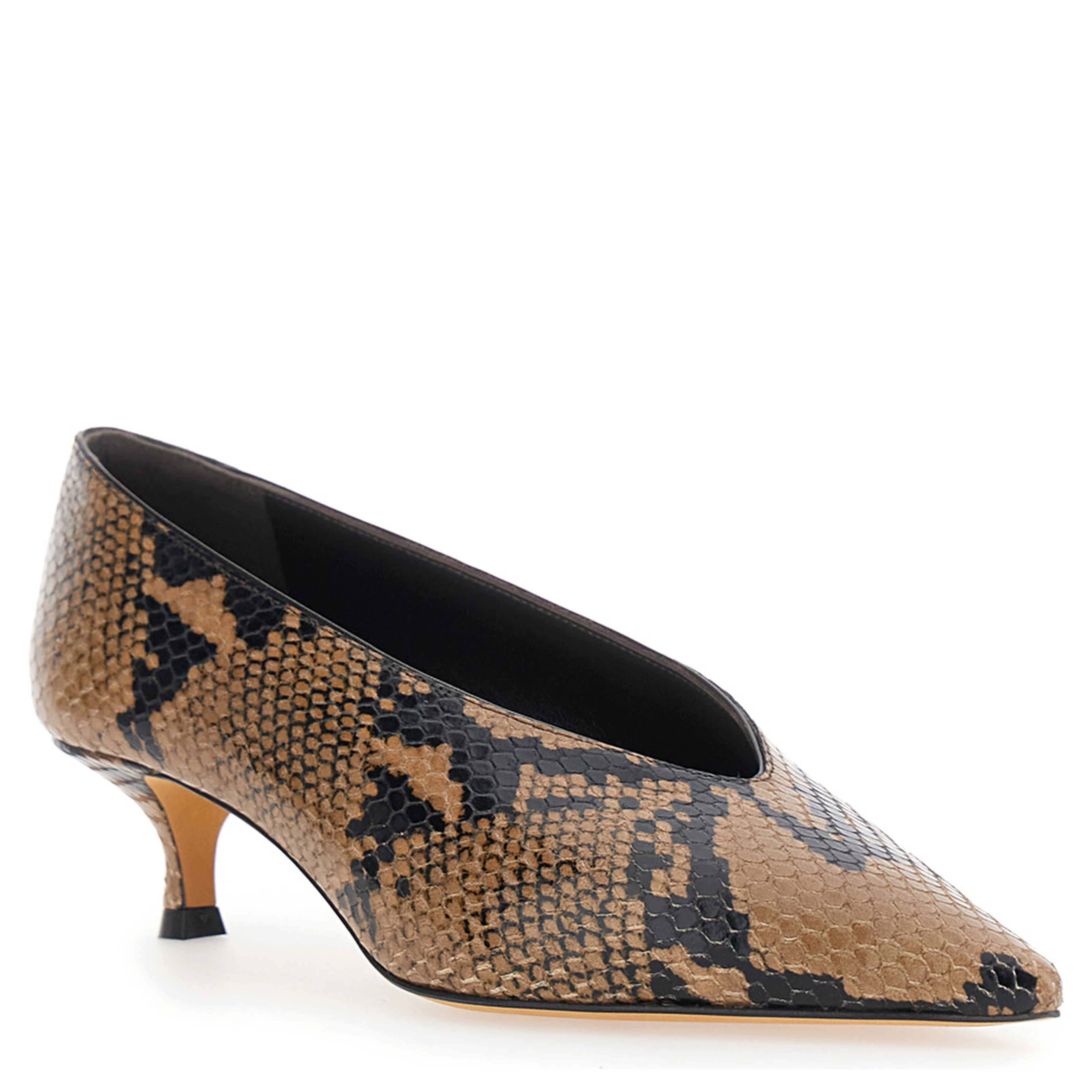 beige pumps with python print in leather for women
