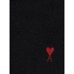 Black Scarf with fringed hem and ADC embroidery on the front in wool for men