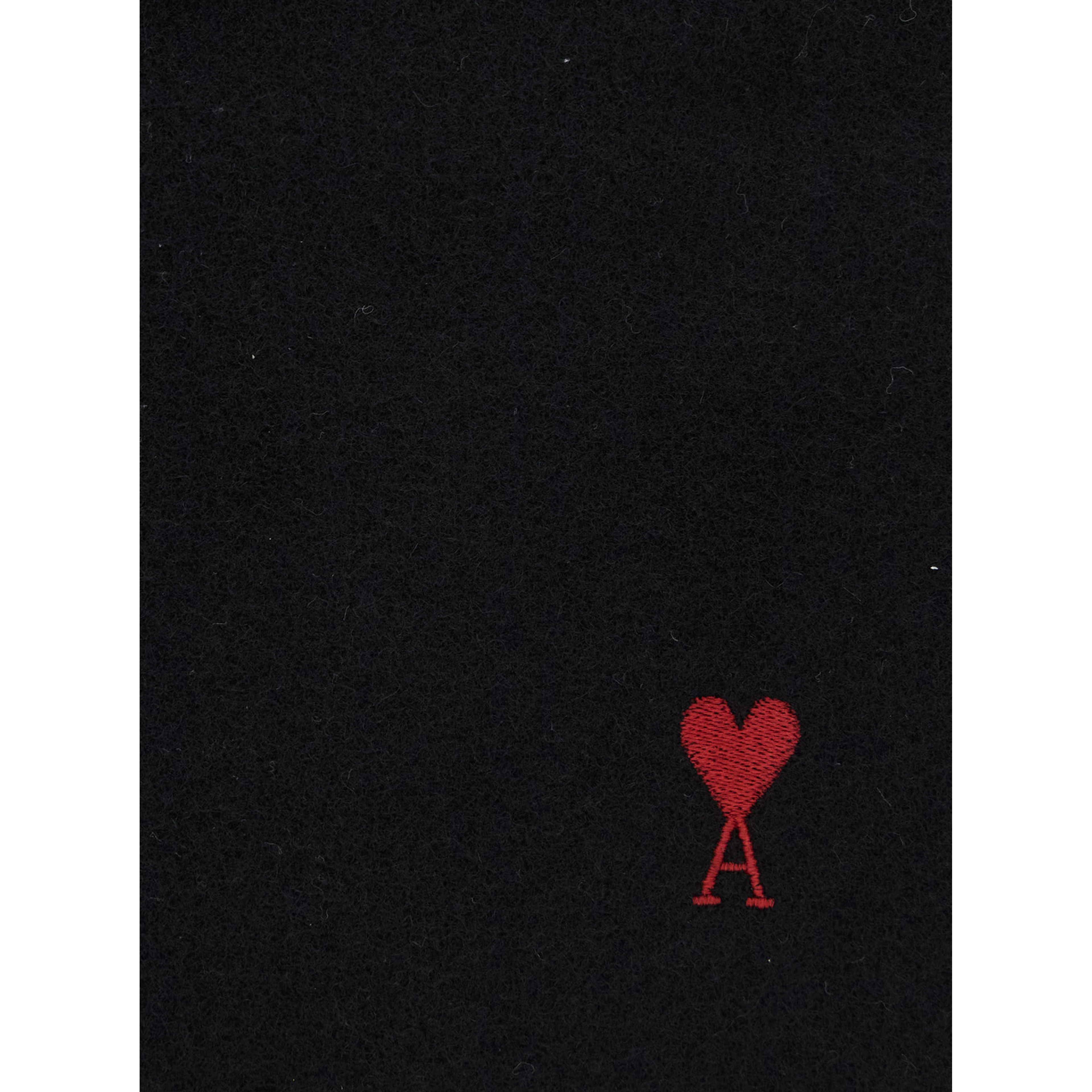 Black Scarf with fringed hem and ADC embroidery on the front in wool for men