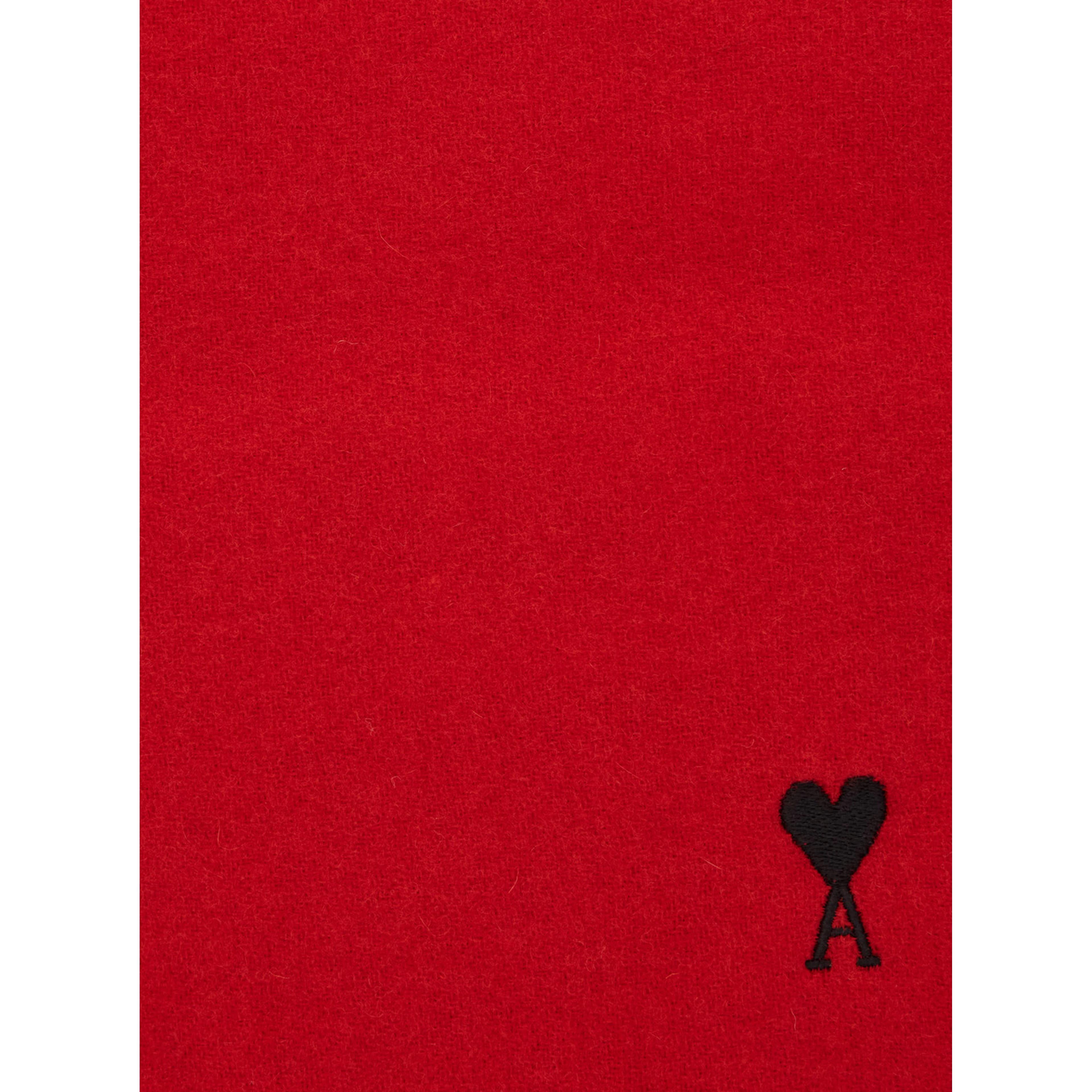 Wool Scarf with AMI de Coeur Embroidery Red Unisex