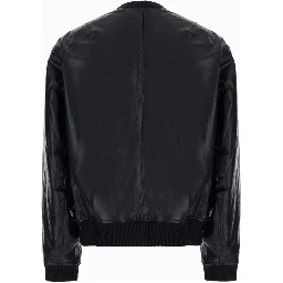 Black bomber jacket with zip closure and side pockets in leather men