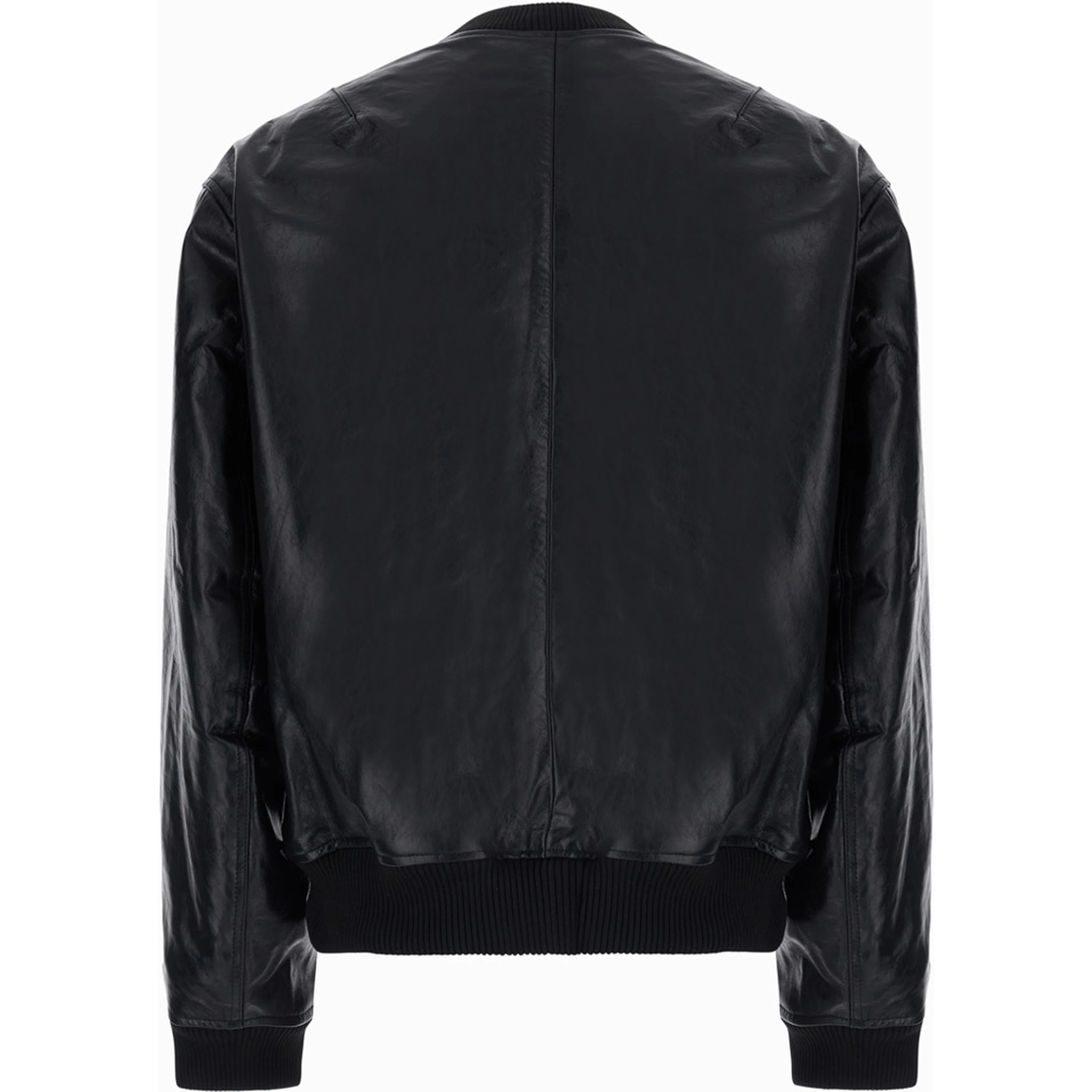 Black bomber jacket with zip closure and side pockets in leather men