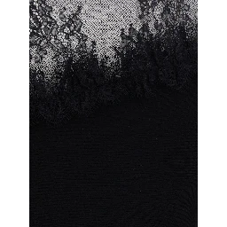 Black Round Neck Dress with Front Lace Embroidery in Wool for Women