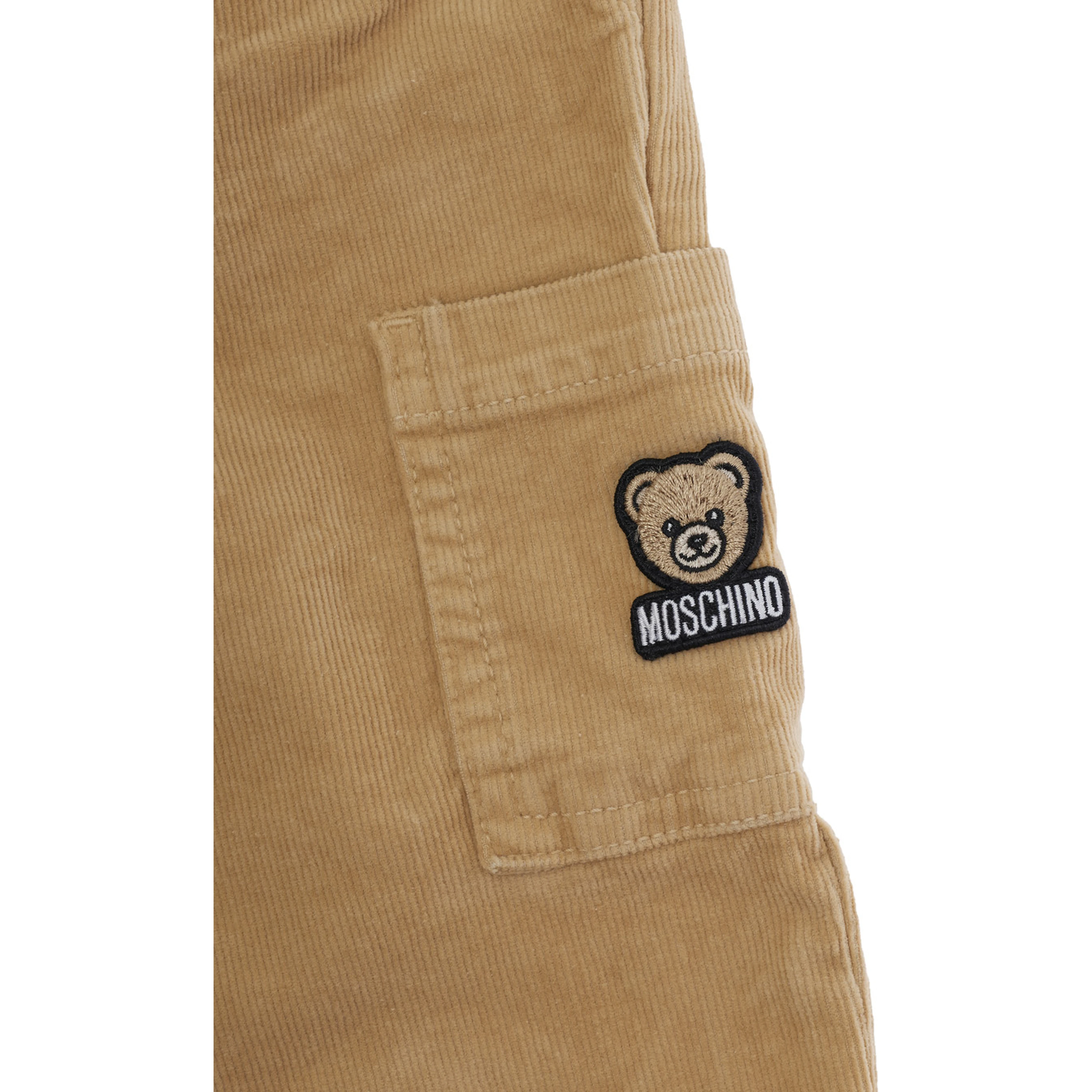 brown trousers with side pocket and logo patch in velvet baby