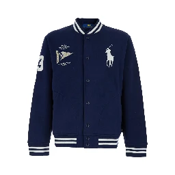 Blue Varsity Jacket with Pony Patch on the Front and Numeric Patch on the Sleeve in Cotton Blend for Men