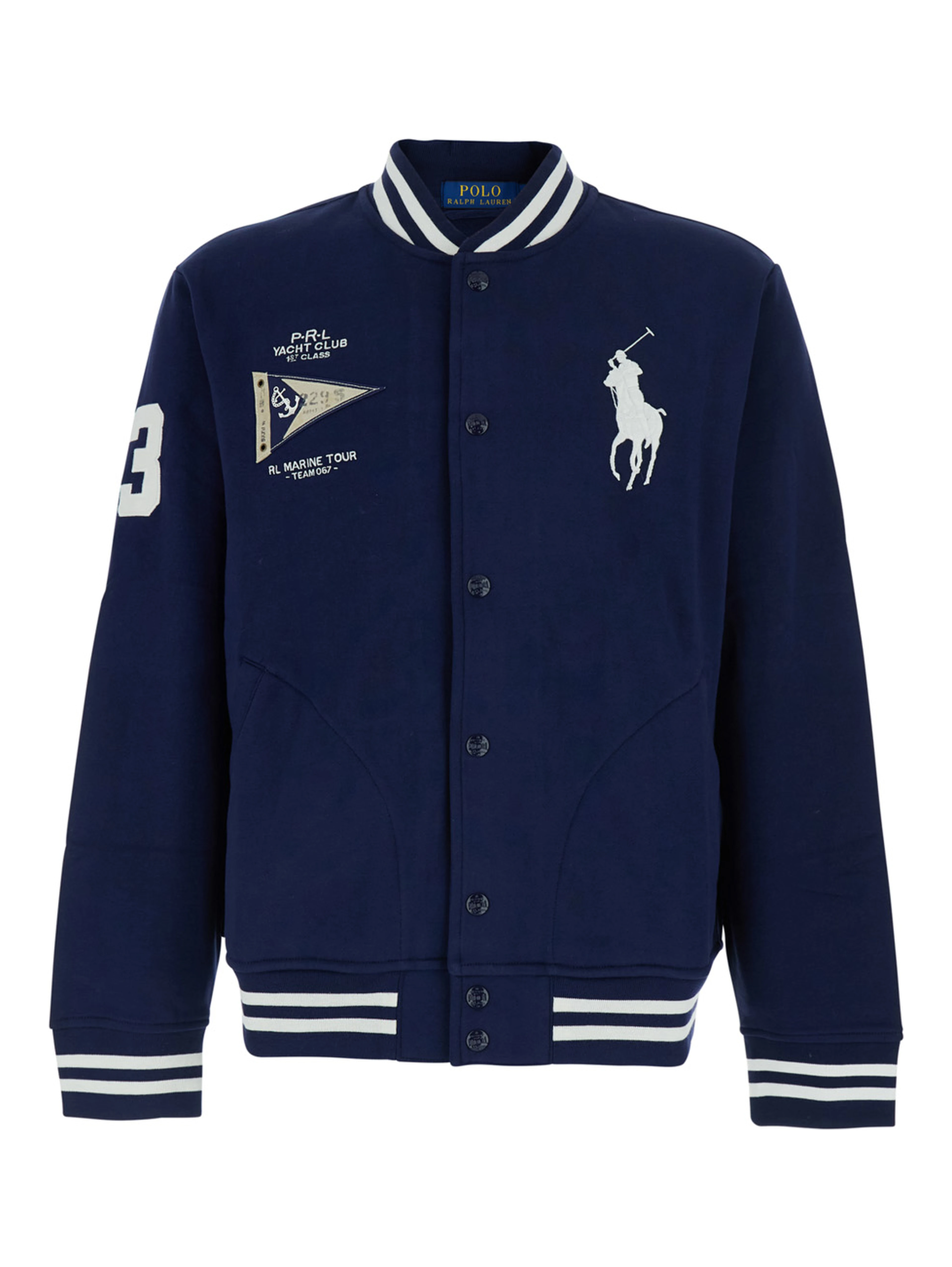 Blue Varsity Jacket with Pony Patch on the Front and Numeric Patch on the Sleeve in Cotton Blend for Men
