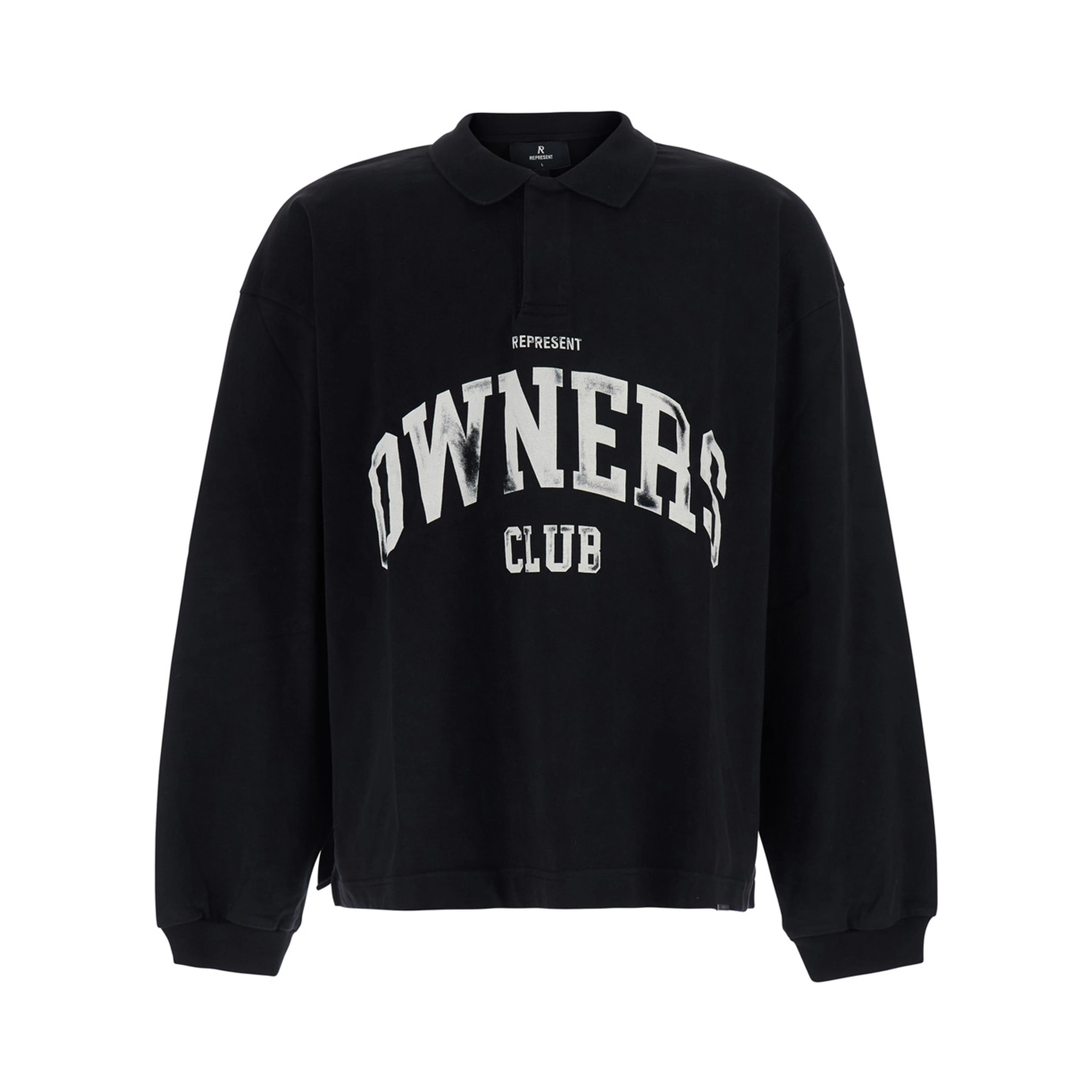 black sweatshirt with Polo collar and logo on the front in cotton for men